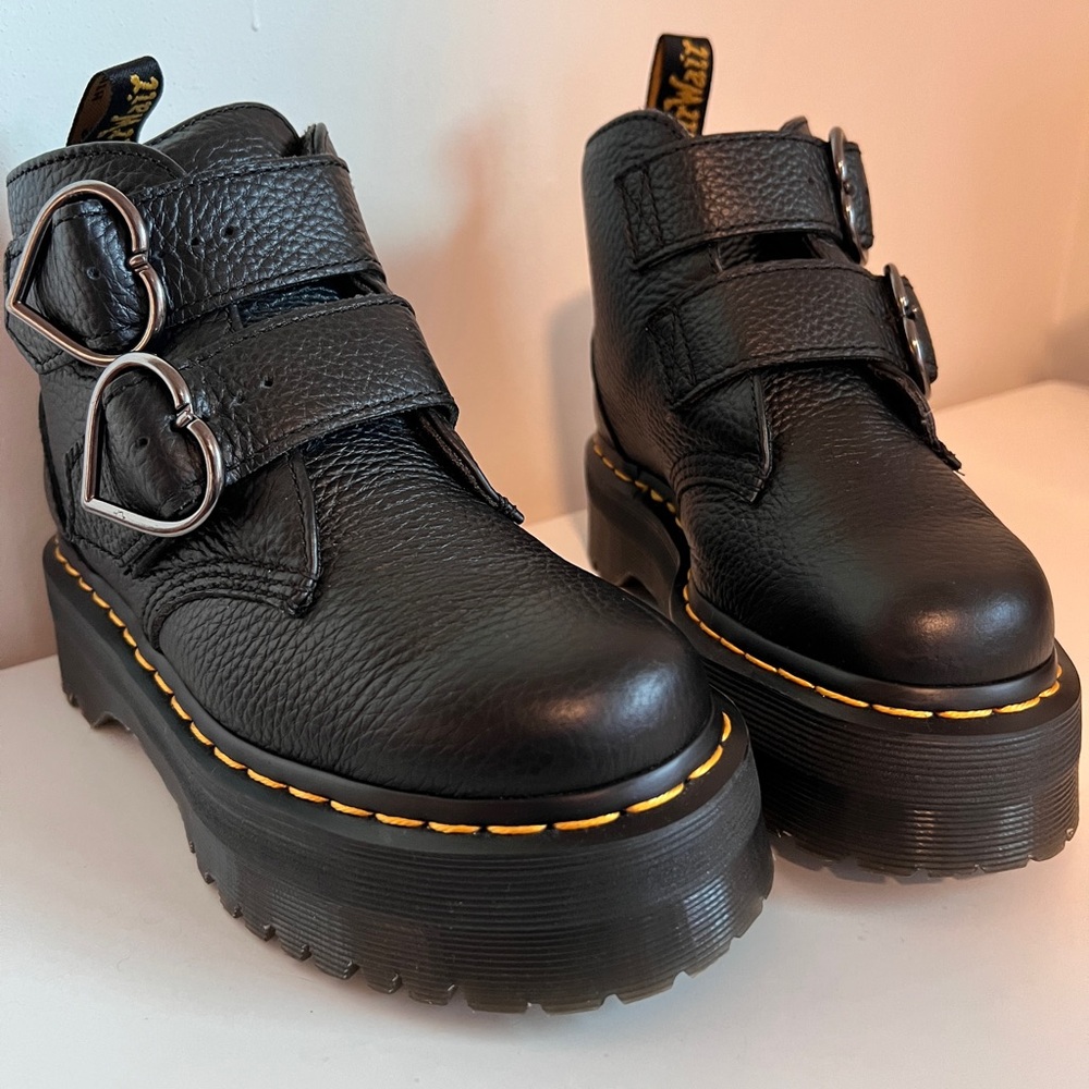 Dr. Martens Devon Heart Black Ankle Boots with Heart Buckle US women’s size 6